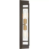 Lot de 2 appliques murales d'extérieur modernes John Timberland Catie 21, 2 lumières, pour porche ou maison, en bronze sablé et laiton, en aluminium avec abat-jour en verre