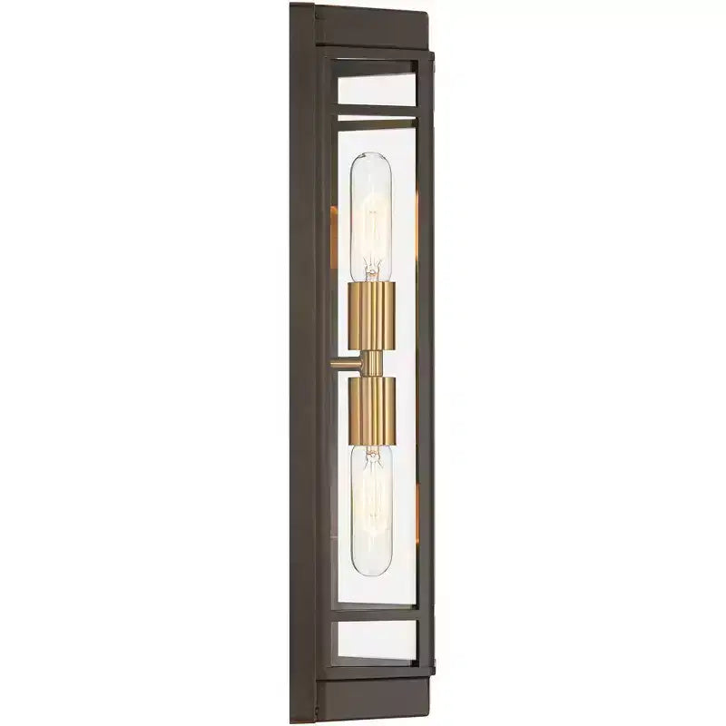 Lot de 2 appliques murales d'extérieur modernes John Timberland Catie 21, 2 lumières, pour porche ou maison, en bronze sablé et laiton, en aluminium avec abat-jour en verre