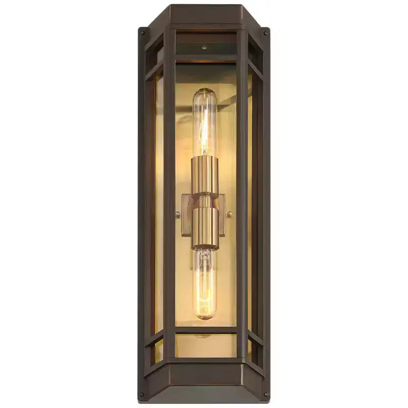 Lot de 2 appliques murales d'extérieur modernes John Timberland Catie 21, 2 lumières, pour porche ou maison, en bronze sablé et laiton, en aluminium avec abat-jour en verre