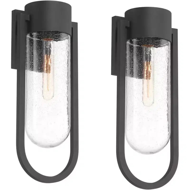 Possini Euro Design Villa Lane Applique murale extérieure moderne haute 18 1/2, luminaire de porche, extérieur de maison, lot de 2 résistants aux intempéries, noir, abat-jour en verre transparent
