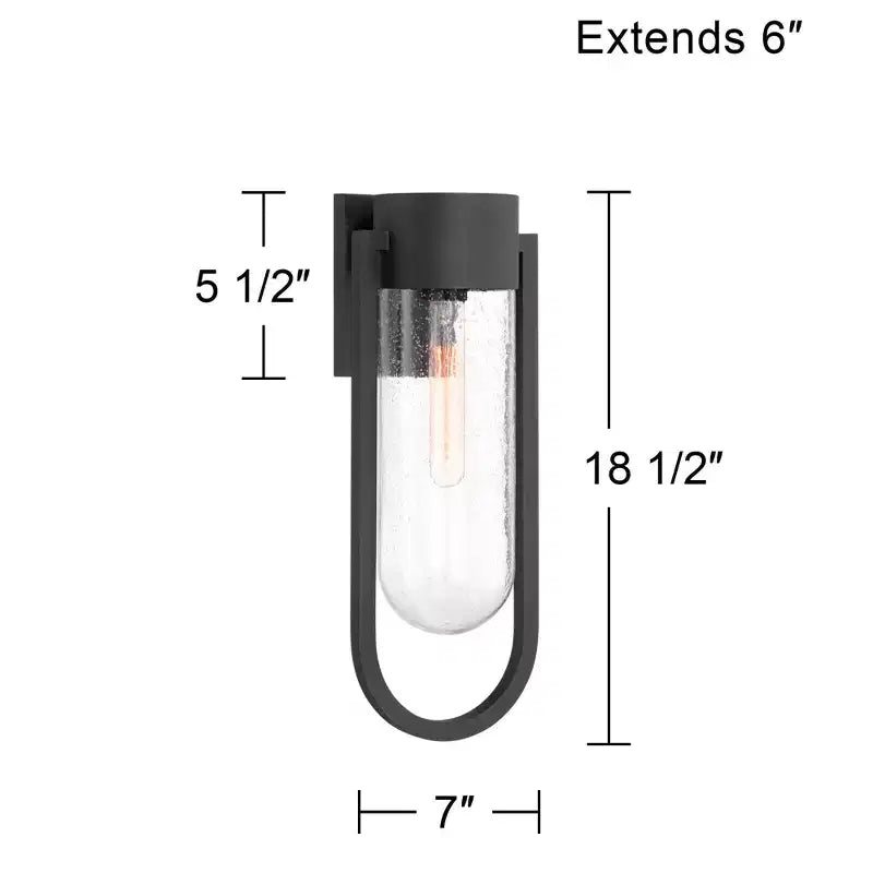Possini Euro Design Villa Lane Applique murale extérieure moderne haute 18 1/2, luminaire de porche, extérieur de maison, lot de 2 résistants aux intempéries, noir, abat-jour en verre transparent