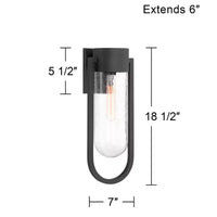Possini Euro Design Villa Lane Applique murale extérieure moderne haute 18 1/2, luminaire de porche, extérieur de maison, lot de 2 résistants aux intempéries, noir, abat-jour en verre transparent