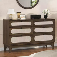 Commode en bois à 6 tiroirs avec station de charge, commode en rotin pour chambre à coucher, salon