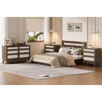 Commode en bois à 6 tiroirs avec station de charge, commode en rotin pour chambre à coucher, salon