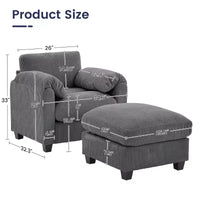 HYLEORY Fauteuil simple avec pouf, Canapé Cloud moderne en velours côtelé avec méridienne convertible, Ensemble de canapés rembourrés pour salon et bureau