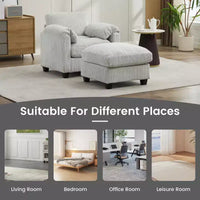 HYLEORY Fauteuil simple avec pouf, Canapé Cloud moderne en velours côtelé avec méridienne convertible, Ensemble de canapés rembourrés pour salon et bureau