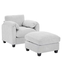 HYLEORY Fauteuil simple avec pouf, Canapé Cloud moderne en velours côtelé avec méridienne convertible, Ensemble de canapés rembourrés pour salon et bureau