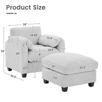 HYLEORY Fauteuil simple avec pouf, Canapé Cloud moderne en velours côtelé avec méridienne convertible, Ensemble de canapés rembourrés pour salon et bureau