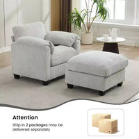 HYLEORY Fauteuil simple avec pouf, Canapé Cloud moderne en velours côtelé avec méridienne convertible, Ensemble de canapés rembourrés pour salon et bureau