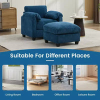 HYLEORY Fauteuil simple avec pouf, Canapé Cloud moderne en velours côtelé avec méridienne convertible, Ensemble de canapés rembourrés pour salon et bureau