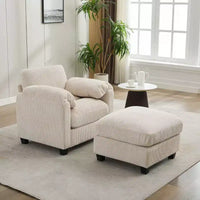 HYLEORY Fauteuil simple avec pouf, Canapé Cloud moderne en velours côtelé avec méridienne convertible, Ensemble de canapés rembourrés pour salon et bureau