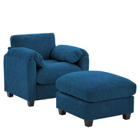HYLEORY Fauteuil simple avec pouf, Canapé Cloud moderne en velours côtelé avec méridienne convertible, Ensemble de canapés rembourrés pour salon et bureau