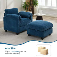 HYLEORY Fauteuil simple avec pouf, Canapé Cloud moderne en velours côtelé avec méridienne convertible, Ensemble de canapés rembourrés pour salon et bureau