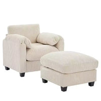 HYLEORY Fauteuil simple avec pouf, Canapé Cloud moderne en velours côtelé avec méridienne convertible, Ensemble de canapés rembourrés pour salon et bureau