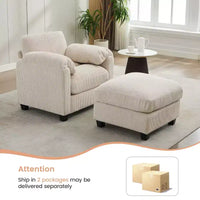 HYLEORY Fauteuil simple avec pouf, Canapé Cloud moderne en velours côtelé avec méridienne convertible, Ensemble de canapés rembourrés pour salon et bureau