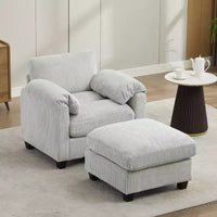 HYLEORY Fauteuil simple avec pouf, Canapé Cloud moderne en velours côtelé avec méridienne convertible, Ensemble de canapés rembourrés pour salon et bureau