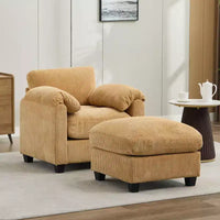 HYLEORY Fauteuil simple avec pouf, Canapé Cloud moderne en velours côtelé avec méridienne convertible, Ensemble de canapés rembourrés pour salon et bureau