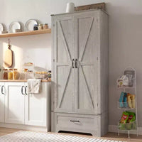 HOMCOM Armoire de garde-manger de ferme de 183 cm avec portes de grange, meuble de rangement de cuisine haut avec étagères réglables et tiroir