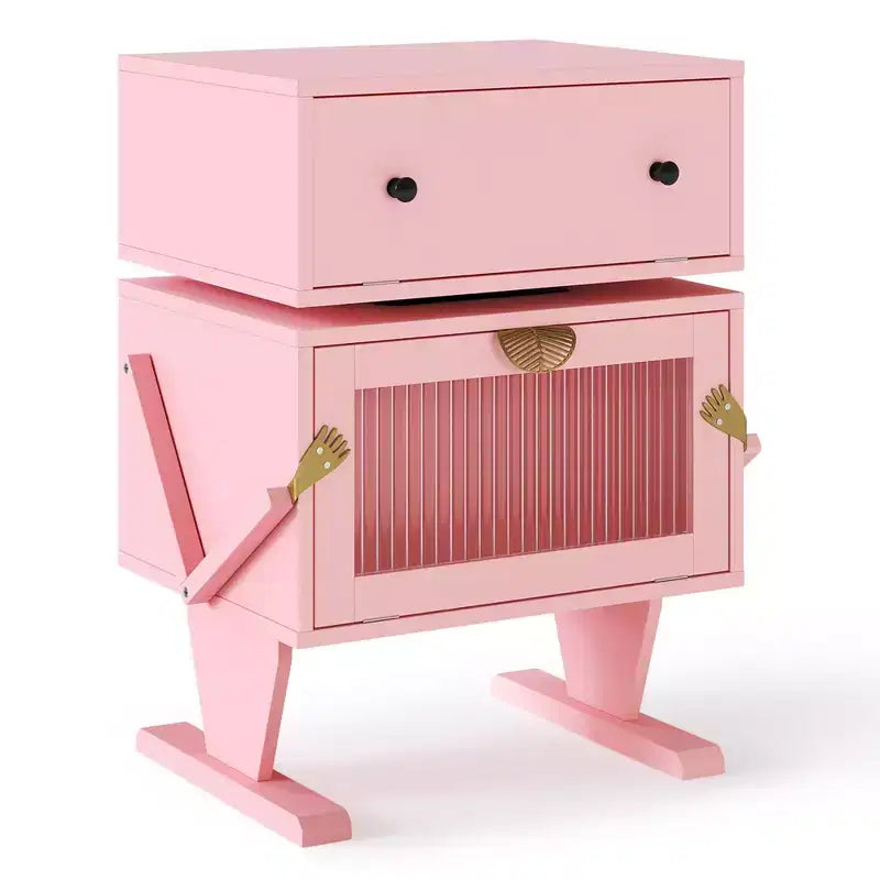 Heynemo table de chevet avec bandes lumineuses LED, tiroir rotatif à 360 degrés, rangement à porte vitrée, armoire de table de nuit en bois pour salon, chambre