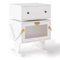 Heynemo table de chevet avec bandes lumineuses LED, tiroir rotatif à 360 degrés, rangement à porte vitrée, armoire de table de nuit en bois pour salon, chambre
