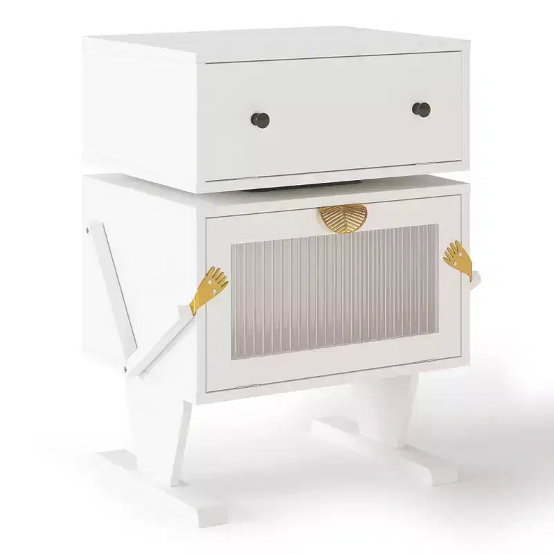 Heynemo table de chevet avec bandes lumineuses LED, tiroir rotatif à 360 degrés, rangement à porte vitrée, armoire de table de nuit en bois pour salon, chambre