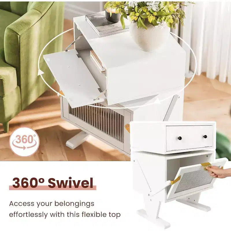 Heynemo table de chevet avec bandes lumineuses LED, tiroir rotatif à 360 degrés, rangement à porte vitrée, armoire de table de nuit en bois pour salon, chambre