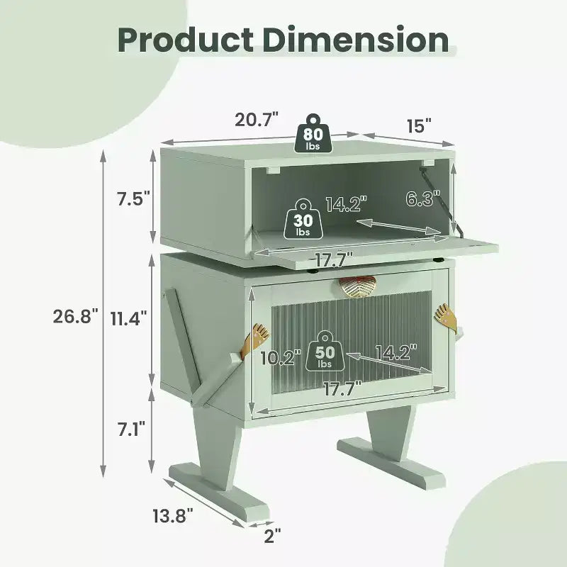 Heynemo table de chevet avec bandes lumineuses LED, tiroir rotatif à 360 degrés, rangement à porte vitrée, armoire de table de nuit en bois pour salon, chambre