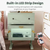 Heynemo table de chevet avec bandes lumineuses LED, tiroir rotatif à 360 degrés, rangement à porte vitrée, armoire de table de nuit en bois pour salon, chambre