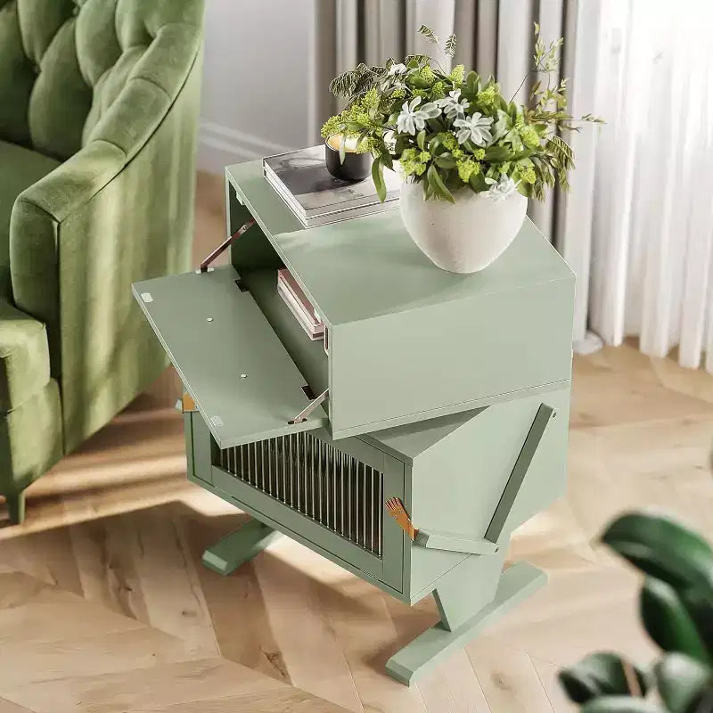 Heynemo table de chevet avec bandes lumineuses LED, tiroir rotatif à 360 degrés, rangement à porte vitrée, armoire de table de nuit en bois pour salon, chambre