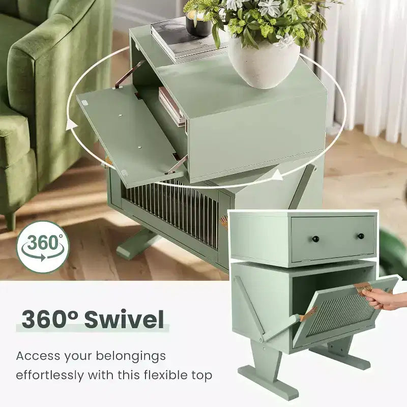 Heynemo table de chevet avec bandes lumineuses LED, tiroir rotatif à 360 degrés, rangement à porte vitrée, armoire de table de nuit en bois pour salon, chambre