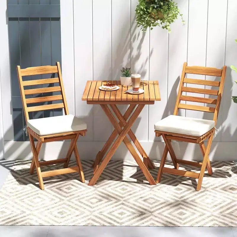 Costway Ensemble bistro pliant 3 pièces avec coussins d'assise amovibles, table et chaises d'extérieur