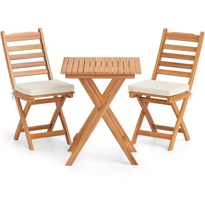 Costway Ensemble bistro pliant 3 pièces avec coussins d'assise amovibles, table et chaises d'extérieur