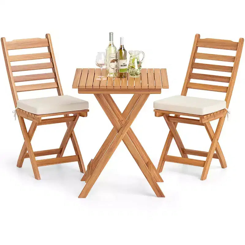 Costway Ensemble bistro pliant 3 pièces avec coussins d'assise amovibles, table et chaises d'extérieur