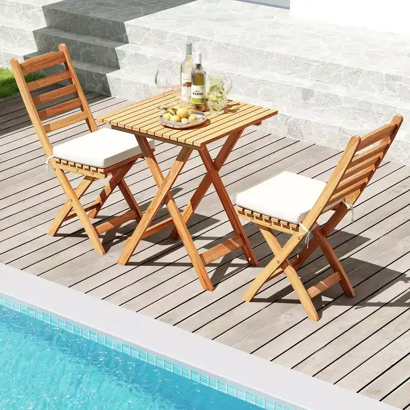 Costway Ensemble bistro pliant 3 pièces avec coussins d'assise amovibles, table et chaises d'extérieur