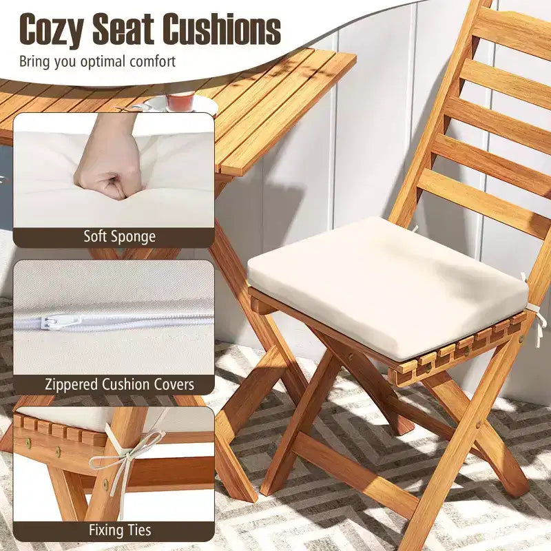 Costway Ensemble bistro pliant 3 pièces avec coussins d'assise amovibles, table et chaises d'extérieur