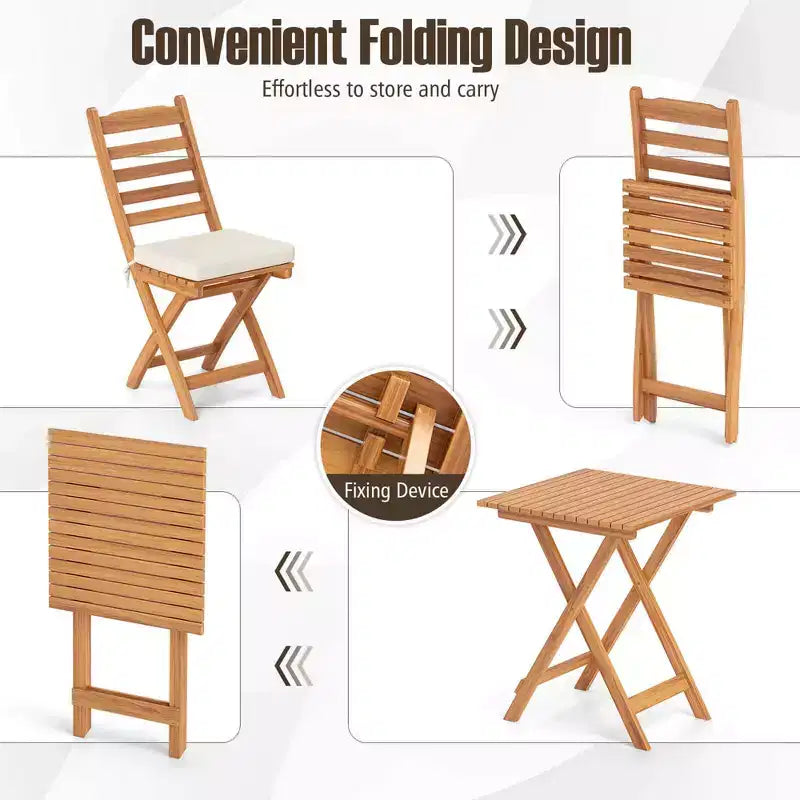 Costway Ensemble bistro pliant 3 pièces avec coussins d'assise amovibles, table et chaises d'extérieur