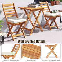 Costway Ensemble bistro pliant 3 pièces avec coussins d'assise amovibles, table et chaises d'extérieur