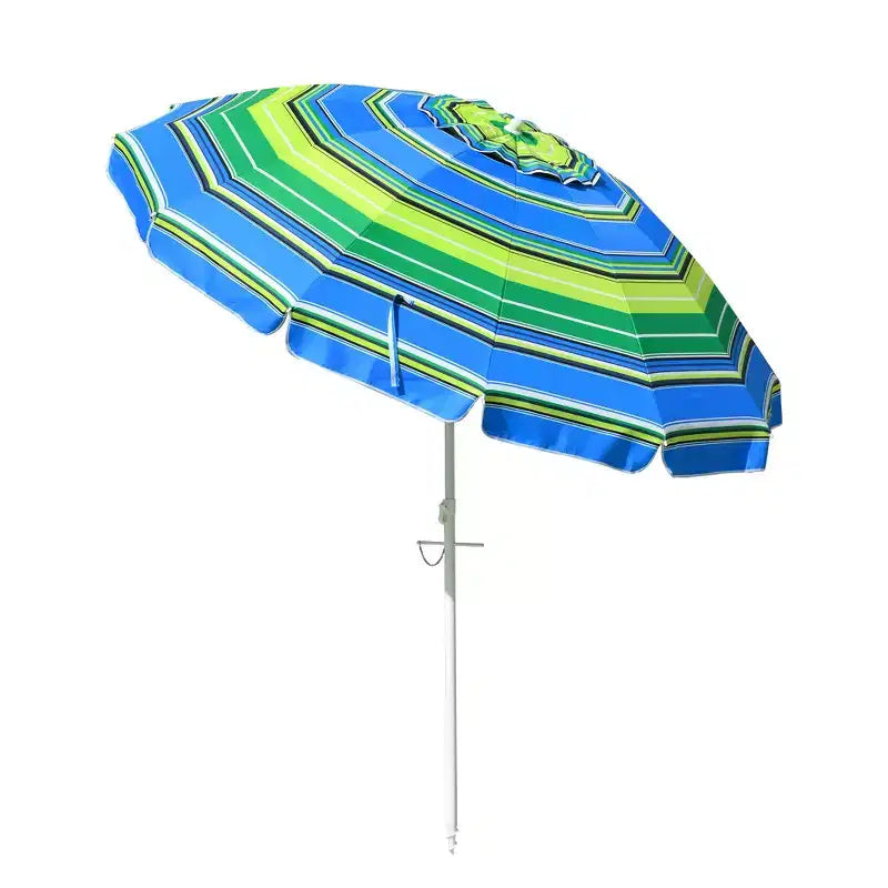 Yescom Parapluie d'extérieur rayé 2,1 m Protection UV Pare-soleil Inclinable Ancrage de sable Vert + Bleu