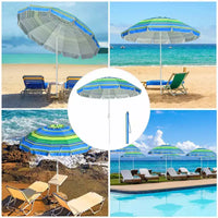 Yescom Parapluie d'extérieur rayé 2,1 m Protection UV Pare-soleil Inclinable Ancrage de sable Vert + Bleu