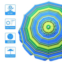 Yescom Parapluie d'extérieur rayé 2,1 m Protection UV Pare-soleil Inclinable Ancrage de sable Vert + Bleu