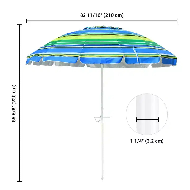 Yescom Parapluie d'extérieur rayé 2,1 m Protection UV Pare-soleil Inclinable Ancrage de sable Vert + Bleu