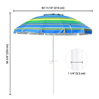 Yescom Parapluie d'extérieur rayé 2,1 m Protection UV Pare-soleil Inclinable Ancrage de sable Vert + Bleu