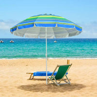 Yescom Parapluie d'extérieur rayé 2,1 m Protection UV Pare-soleil Inclinable Ancrage de sable Vert + Bleu
