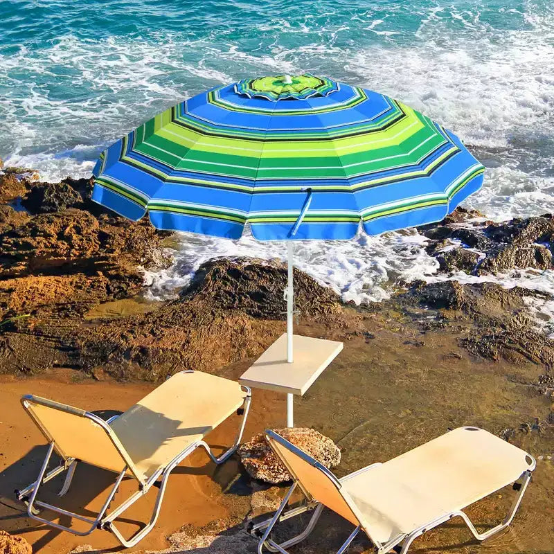 Yescom Parapluie d'extérieur rayé 2,1 m Protection UV Pare-soleil Inclinable Ancrage de sable Vert + Bleu