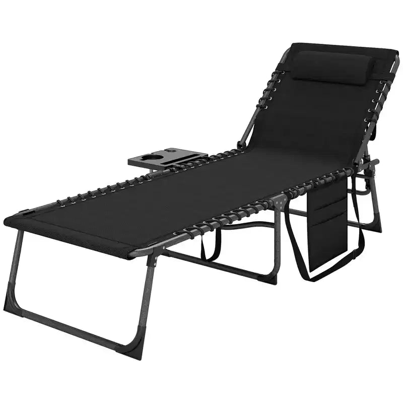 Outsunny Chaise longue pliante de bronzage extérieure avec dossier réglable 5 niveaux, table latérale, oreiller, poche pour cour, plage, piscine