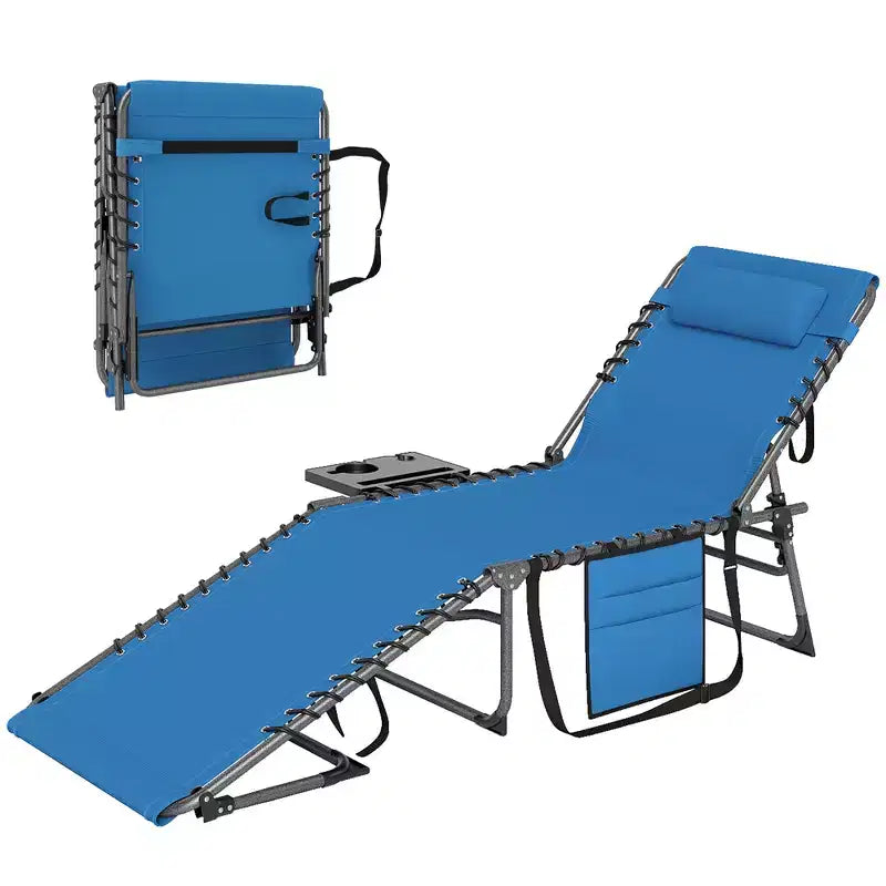 Outsunny Chaise longue pliante de bronzage extérieure avec dossier réglable 5 niveaux, table latérale, oreiller, poche pour cour, plage, piscine