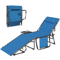 Outsunny Chaise longue pliante de bronzage extérieure avec dossier réglable 5 niveaux, table latérale, oreiller, poche pour cour, plage, piscine