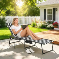 Outsunny Chaise longue pliante de bronzage extérieure avec dossier réglable 5 niveaux, table latérale, oreiller, poche pour cour, plage, piscine