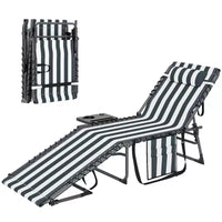 Outsunny Chaise longue pliante de bronzage extérieure avec dossier réglable 5 niveaux, table latérale, oreiller, poche pour cour, plage, piscine