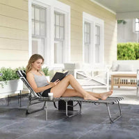 Outsunny Chaise longue pliante de bronzage extérieure avec dossier réglable 5 niveaux, table latérale, oreiller, poche pour cour, plage, piscine